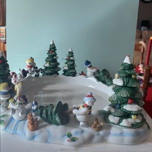 PartyLite snowman and tree 3 wick candle holder